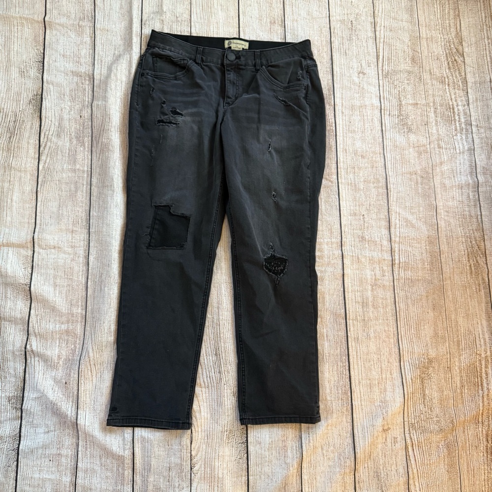 Democracy Ab Technology Ripped Girlfriend Black Patch Jeans Size 16W